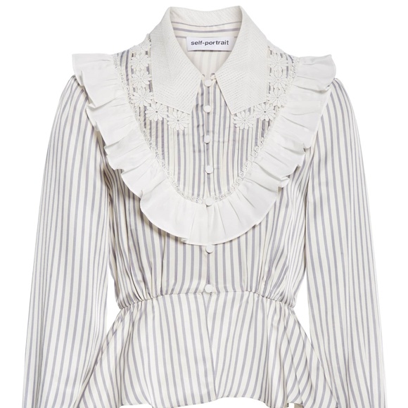 Self-Portrait Tops - NWT Self Portrait ruffle stripe crochet peplum top